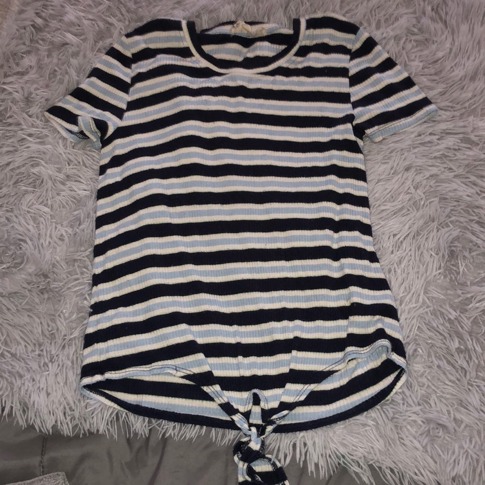 Blue and white striped tie shirt